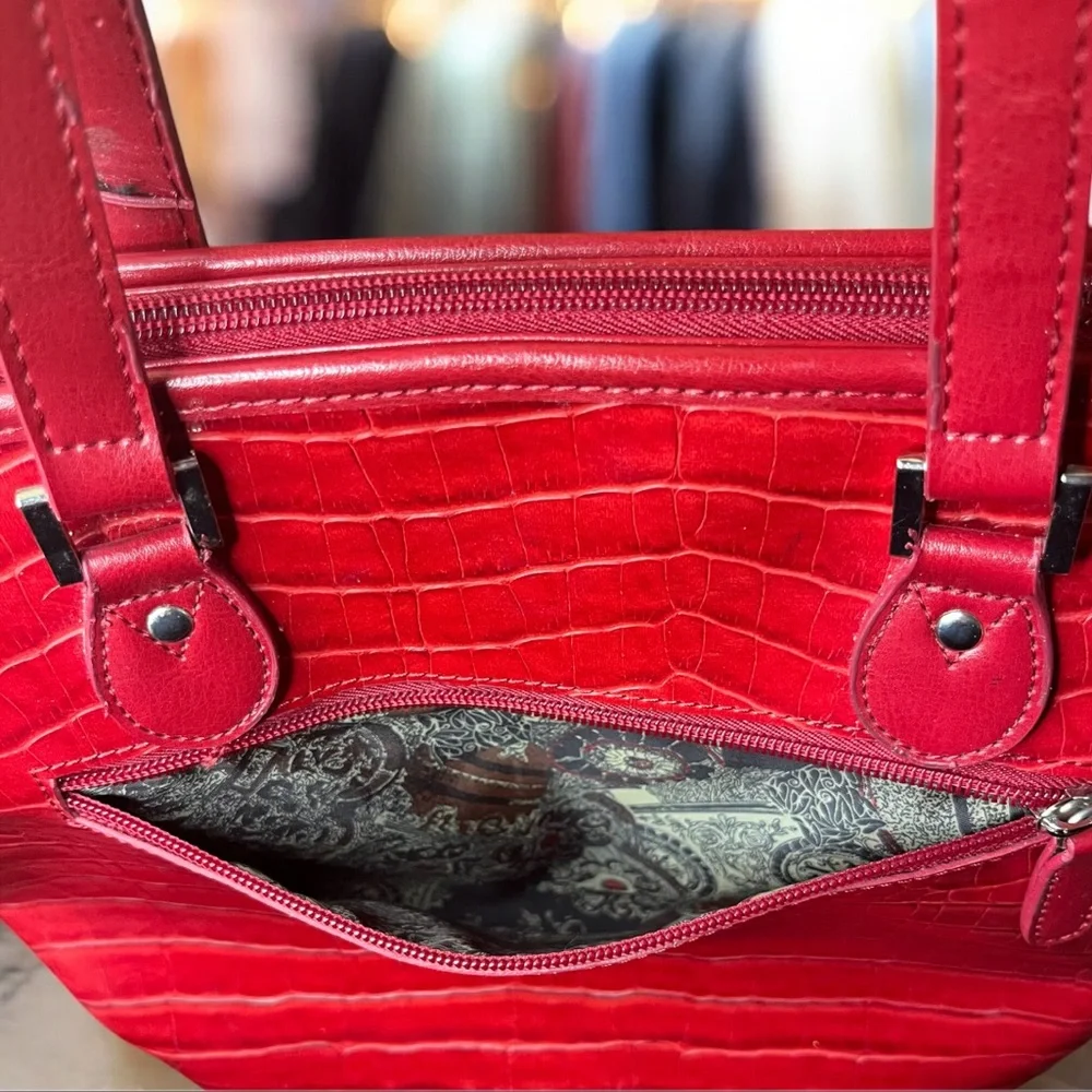 Vintage Brighton Red Croc Leather Tote Bag + Black Kiss Lock Coin Purse Set - Picture 6 of 13